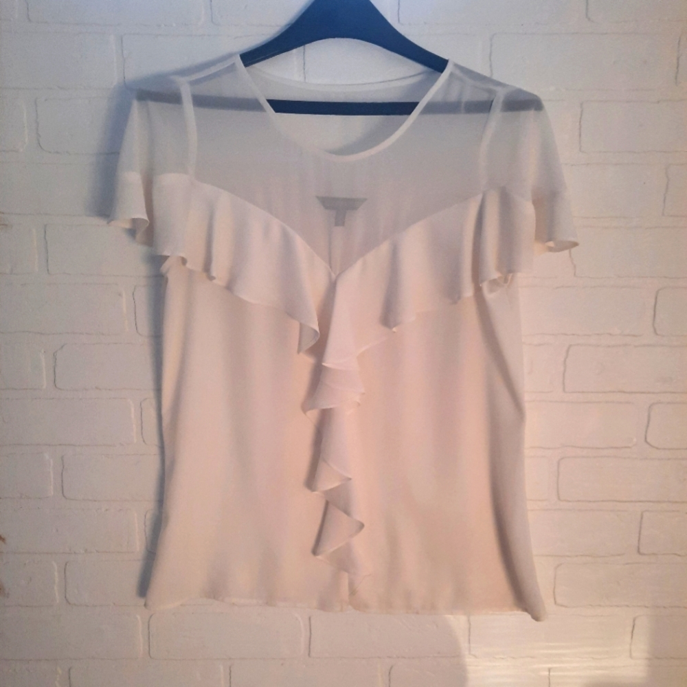 Vintage Express Sheer Neckline White Blouse - 2000's Era